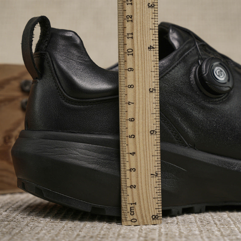 Button Comfortable Commuter Platform Height Increasing Outdoor Sports Leather Shoes