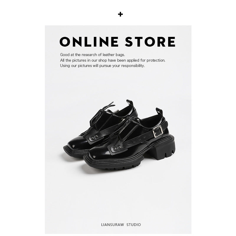 Square Toe Buckle Platform Derby Chunky Heightened Casual Shoes