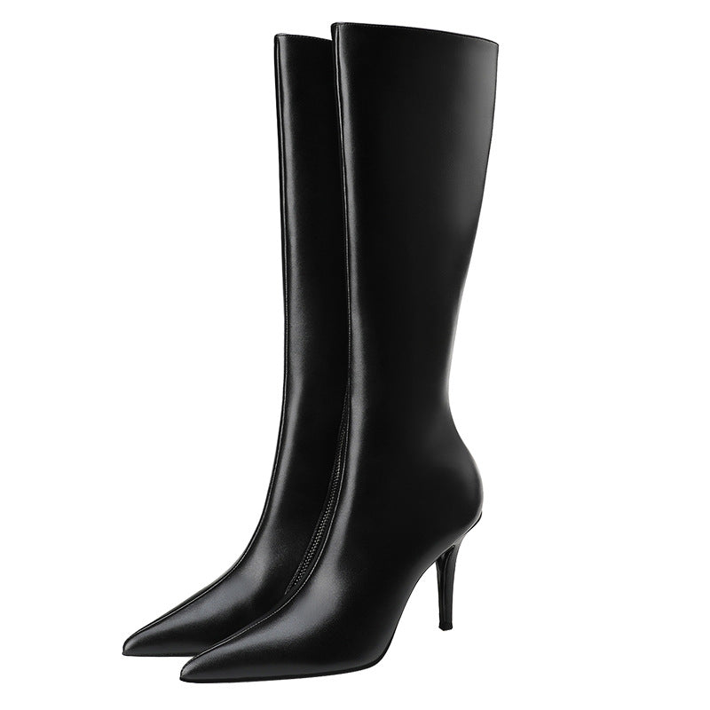 The Knee Stiletto Black Sexy Temperament Boots