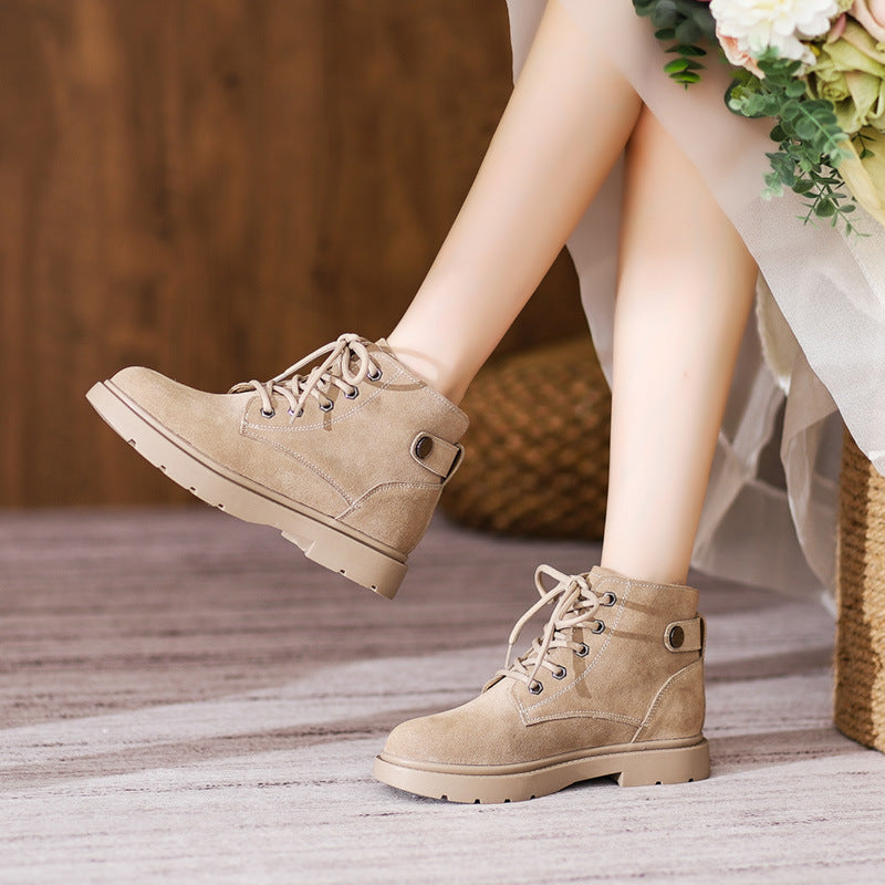Women's Artistic Retro Ankle British Style Mid Flat Genuine Boots