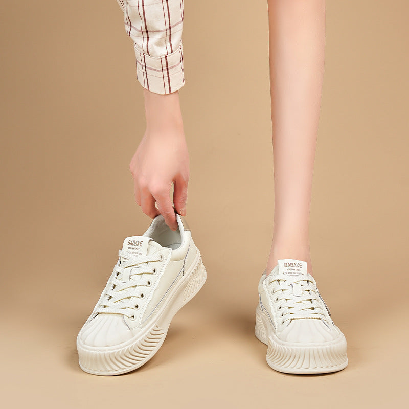 Autumn Biscuit Shape Genuine Sports White Casual Shoes