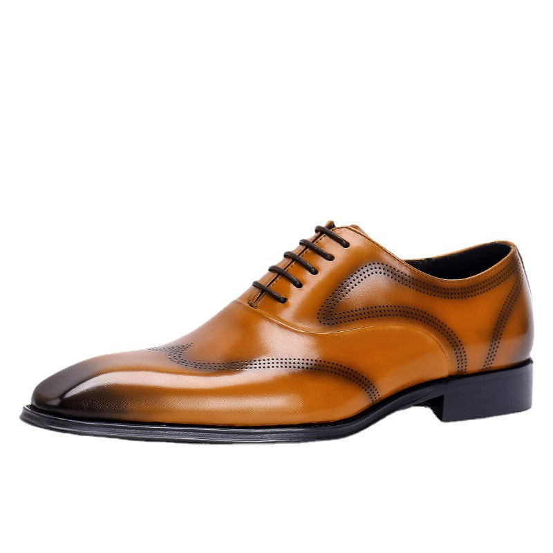 Men's Square Toe British Oxford Hand-rub Color Leather Shoes