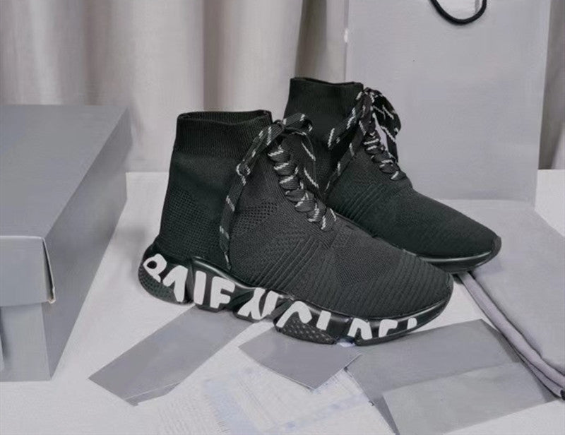 Women's Winter Paris Sock Flat Knitted Letter Sneakers