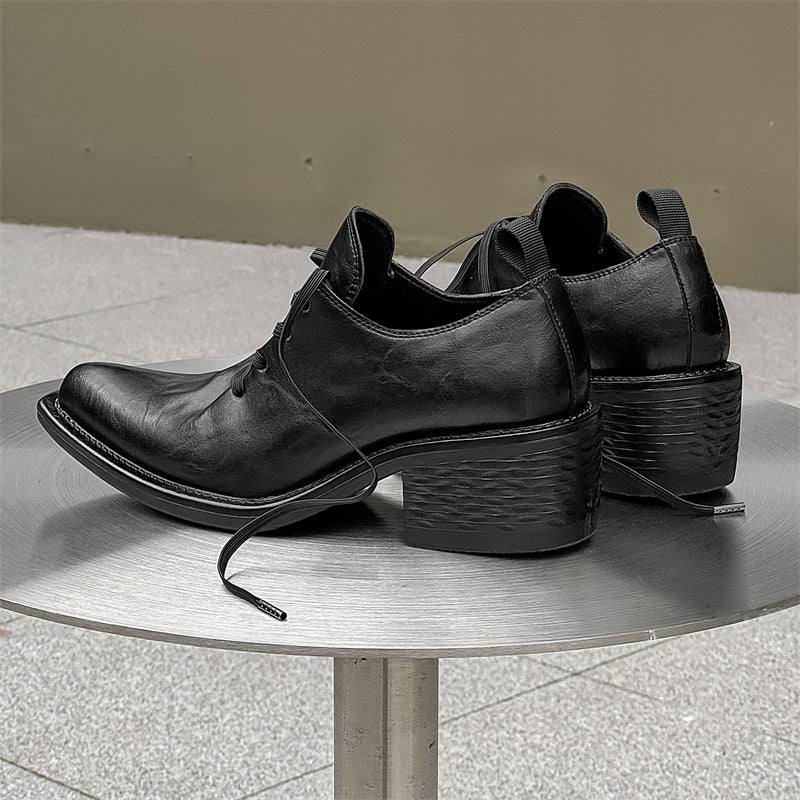 Men's Niche Ruffle Pointed Platform Derby Leather Shoes