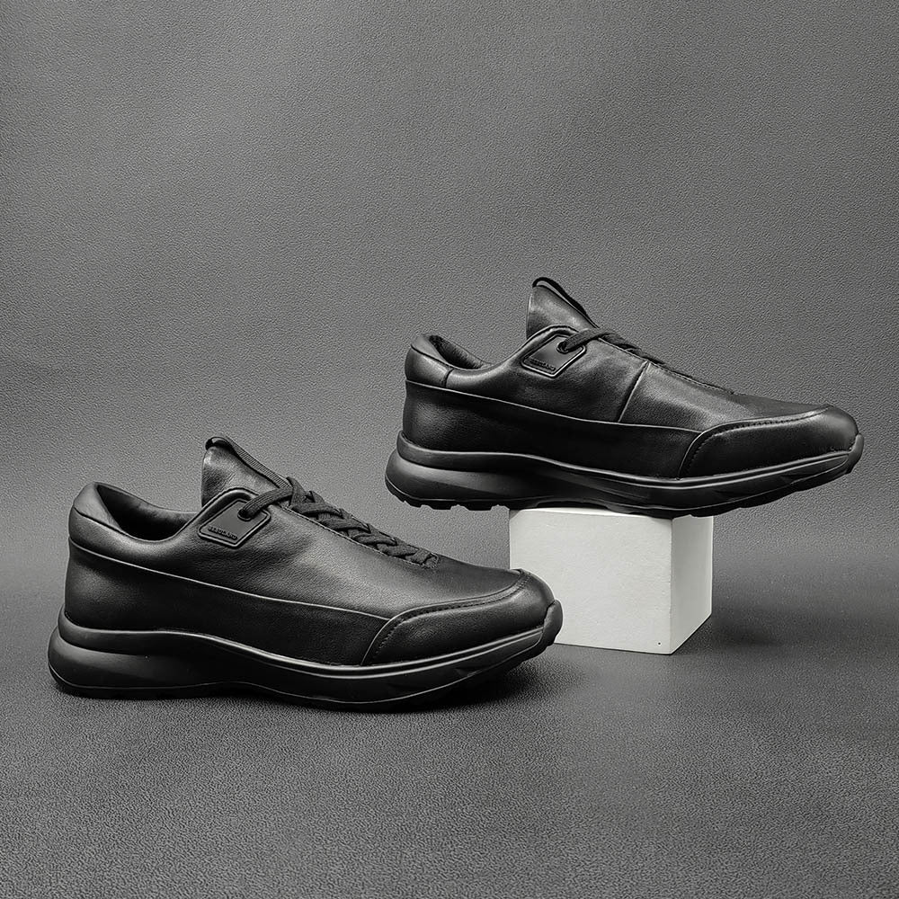 Men's Black Top Layer Cowhide Minority Autumn Casual Shoes