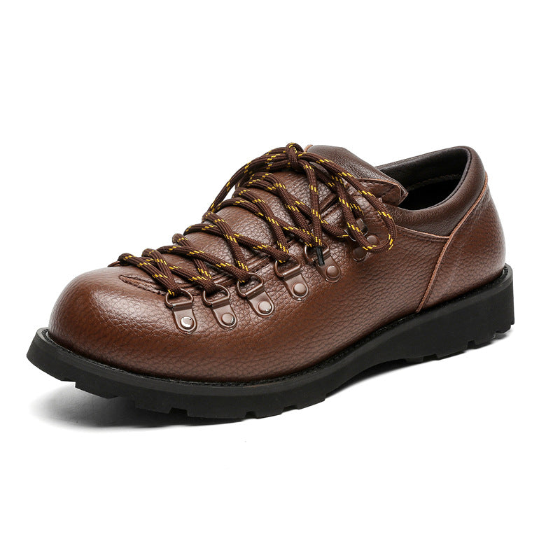 Men's Round Head Lace Up Thin Mountaineering Leather Shoes