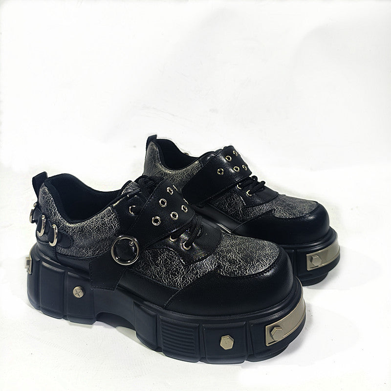 Punk Platform Niche Design Denim Pumps Trendy Cool Big Men's Casual Leather Shoes