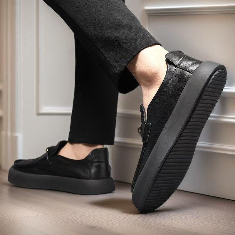 Men's First Layer Cowhide Platform Slip-on Lazy Leather Shoes
