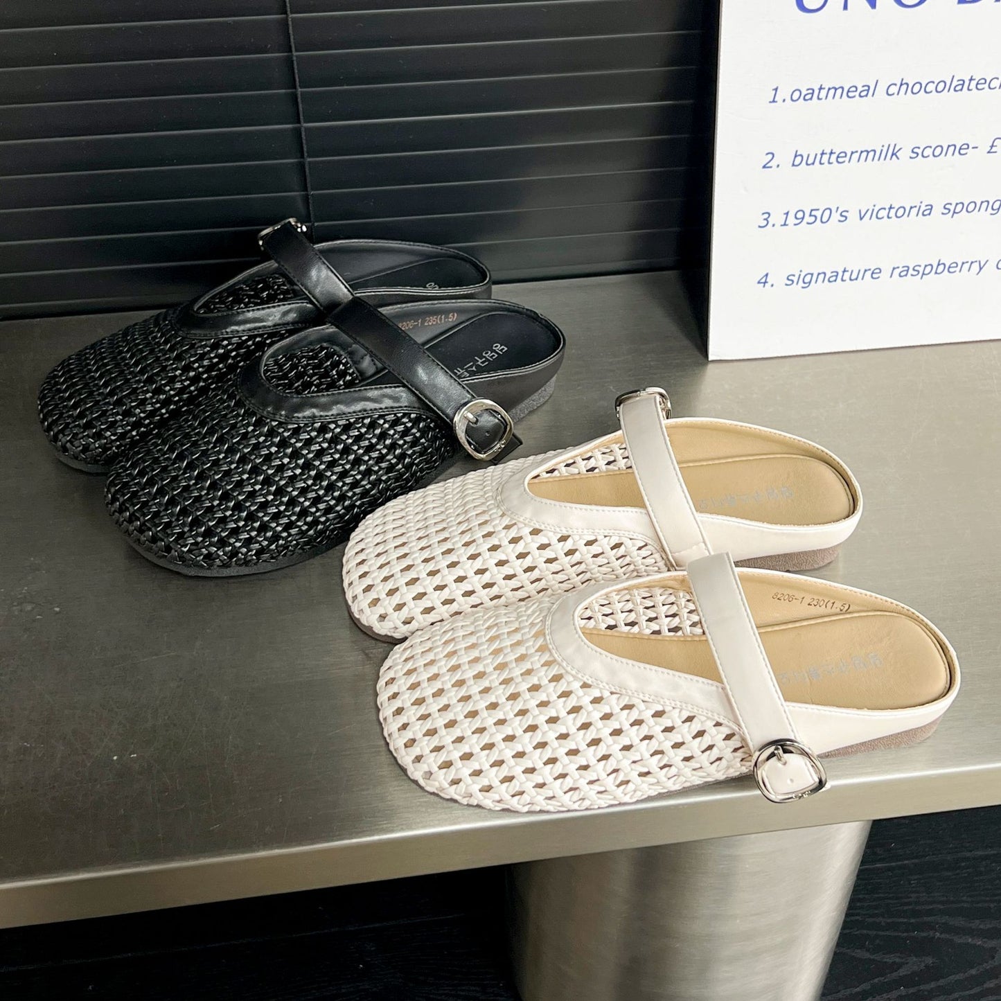 Women's Authentic Weave Hollowed Toe Box Half Slippers