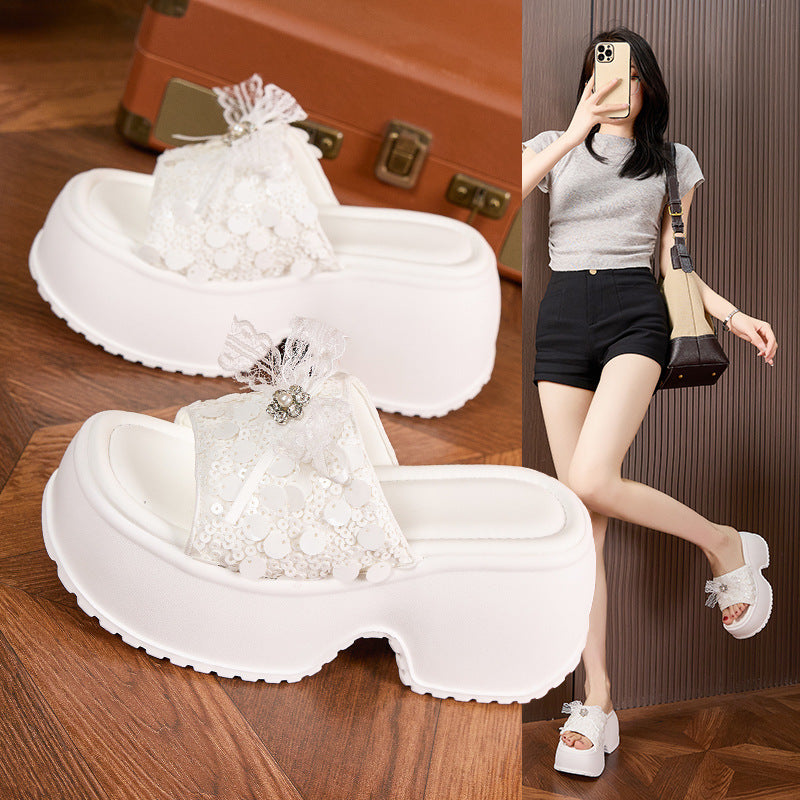 Women's Platform Summer Sequined Half High Outdoor Slippers