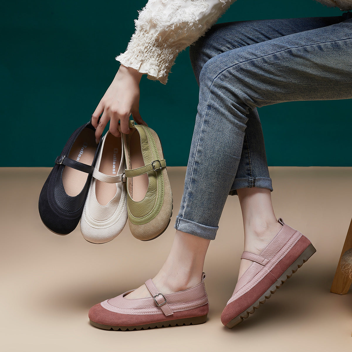 Women's Cowhide Spring Soft Bottom Mori Style Women's Shoes