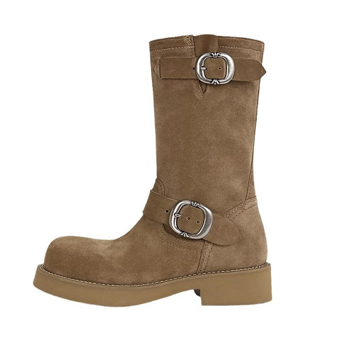 Women's Fashion Middle Pile Style Soft Korean Outer Wear Boots
