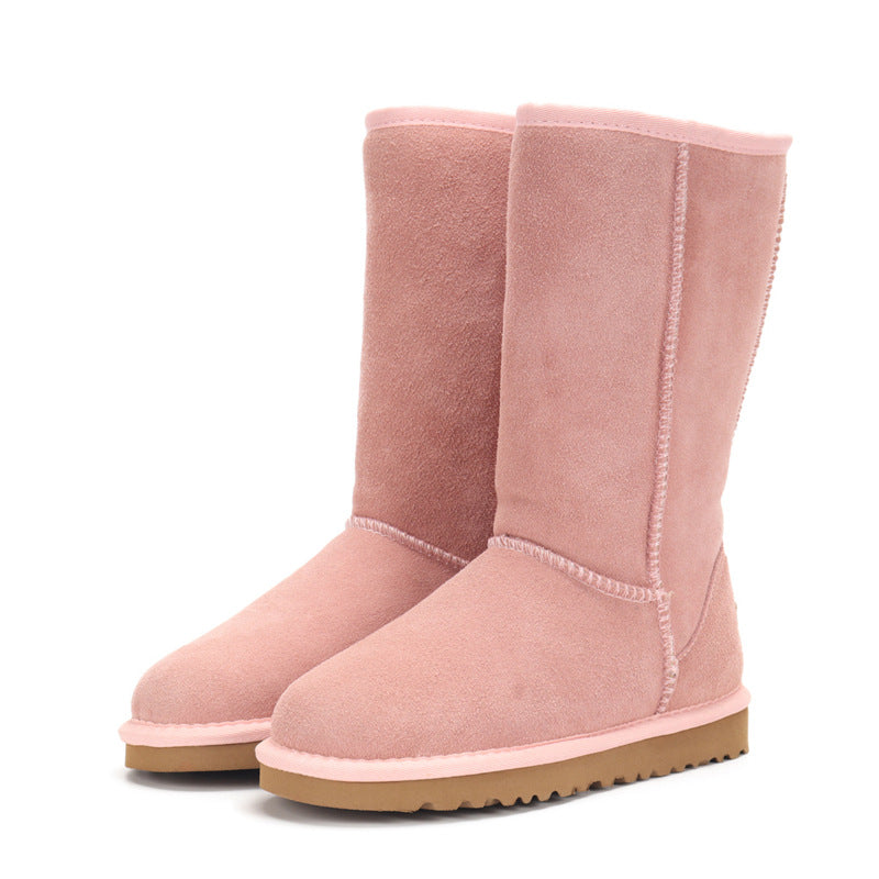 Women's & Men's Genuine High Plus Size Long Beige Snow Boots