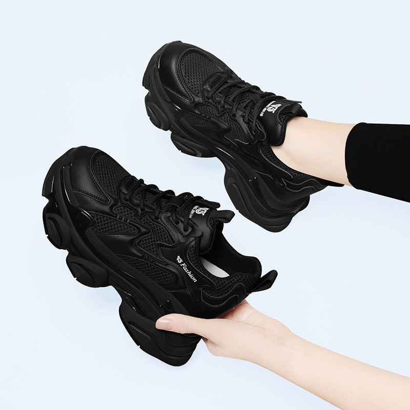 Women's Black Platform Dad Show Feet Small-sized Sneakers