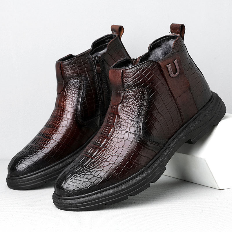 Men's Winter Genuine Cotton Warm Wool Short Snow Boots