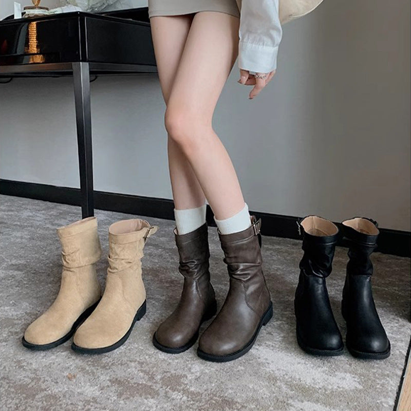 Grape Mom Retro Ankle Korean Style Pleated Boots