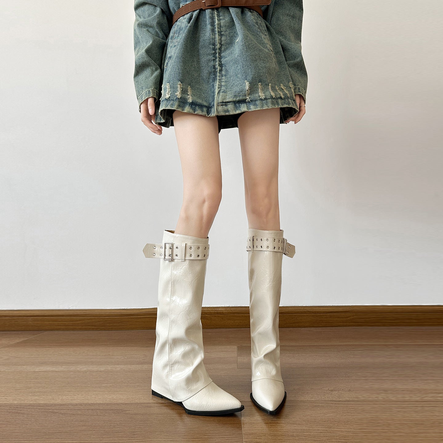 Women's Wedge High Pointed Toe Suede Pile Style Boots
