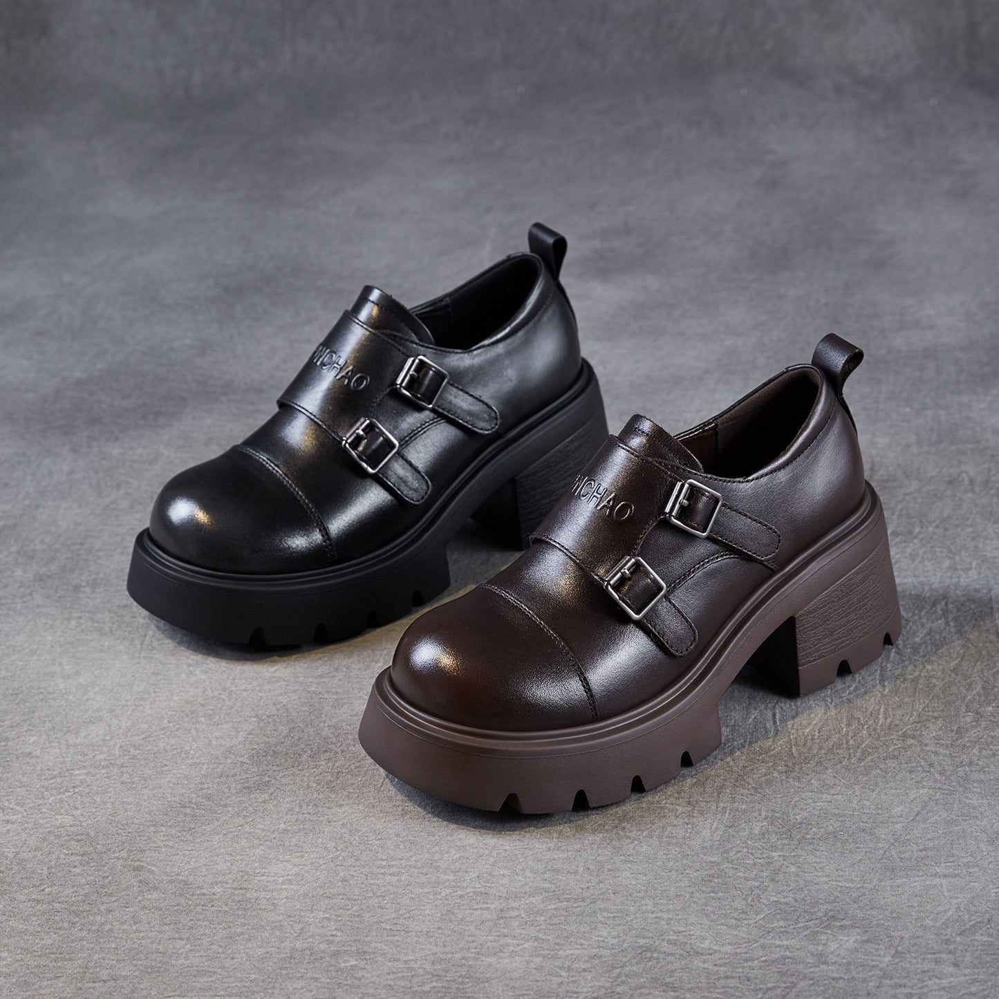 Women's Thick Bottom British Style Light Luxury Genuine Pumps High-grade Leather Shoes