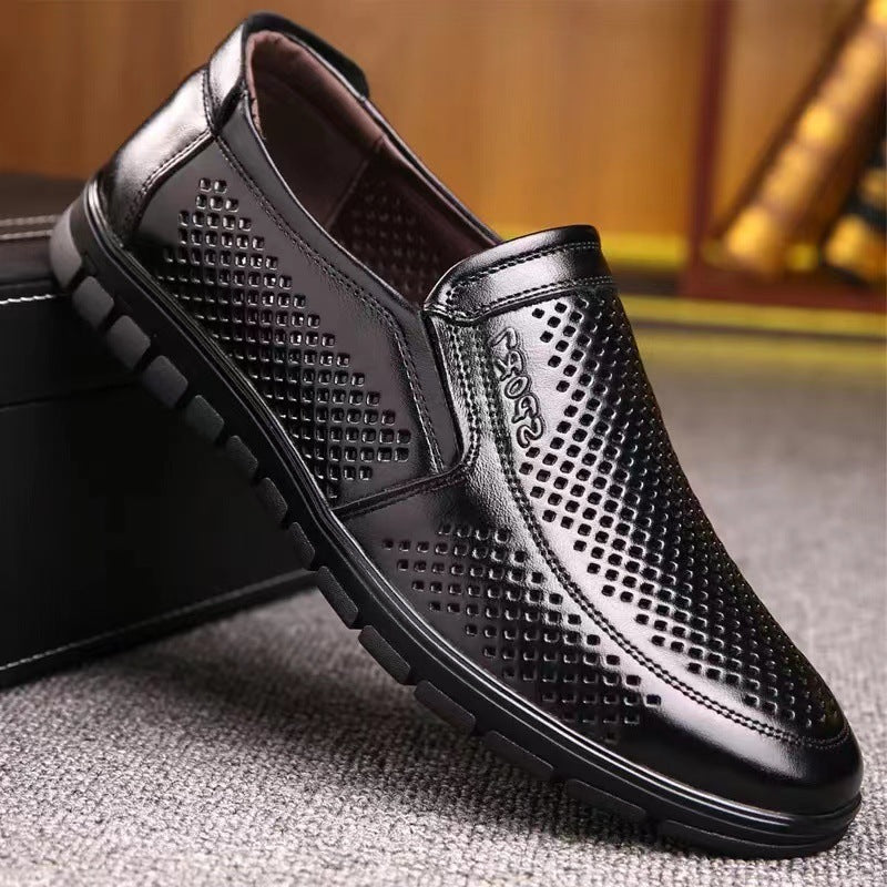 Men's Apple Dad First Layer Cowhide Hole Leather Shoes