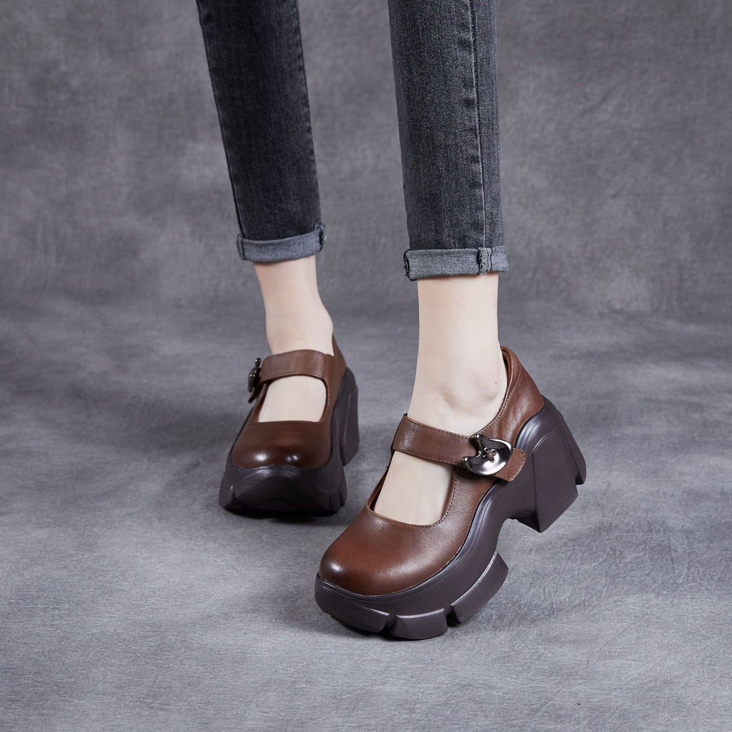Women's Pumps Muffin Platform Shallow Mouth Retro Style Round Head Soft Loafers