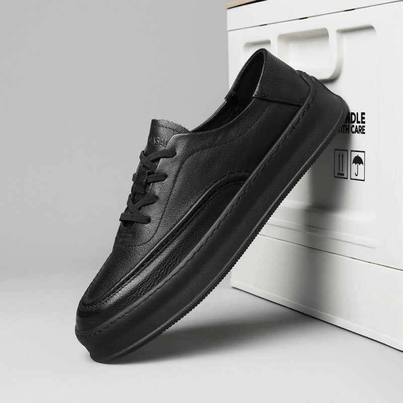 Men's White Genuine Summer Platform Breathable Trendy Cowhide Sneakers