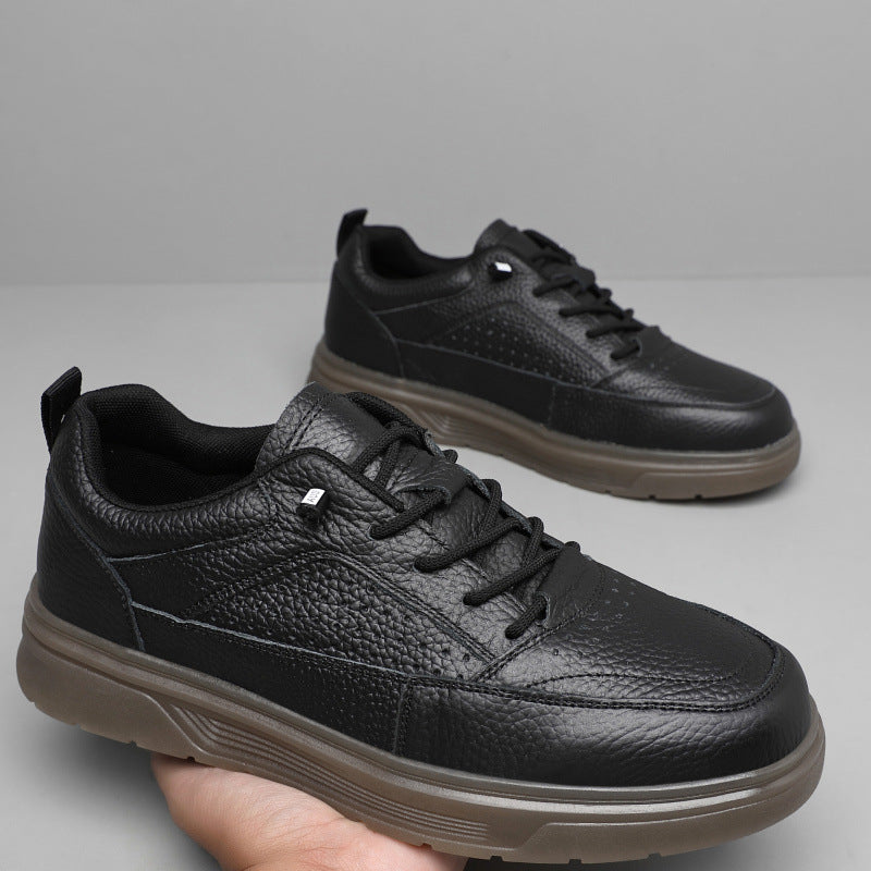 Men's Versatile White Fashion Soft Surface Platform Breathable Summer Hollow Men's Casual Leather Shoes