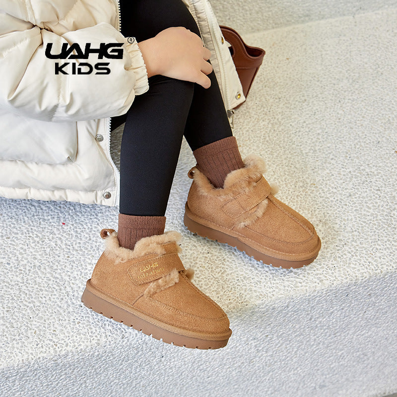 Children's Winter Suede Cotton Fleece-lined Thickened Lamb Kid's Snow Boots