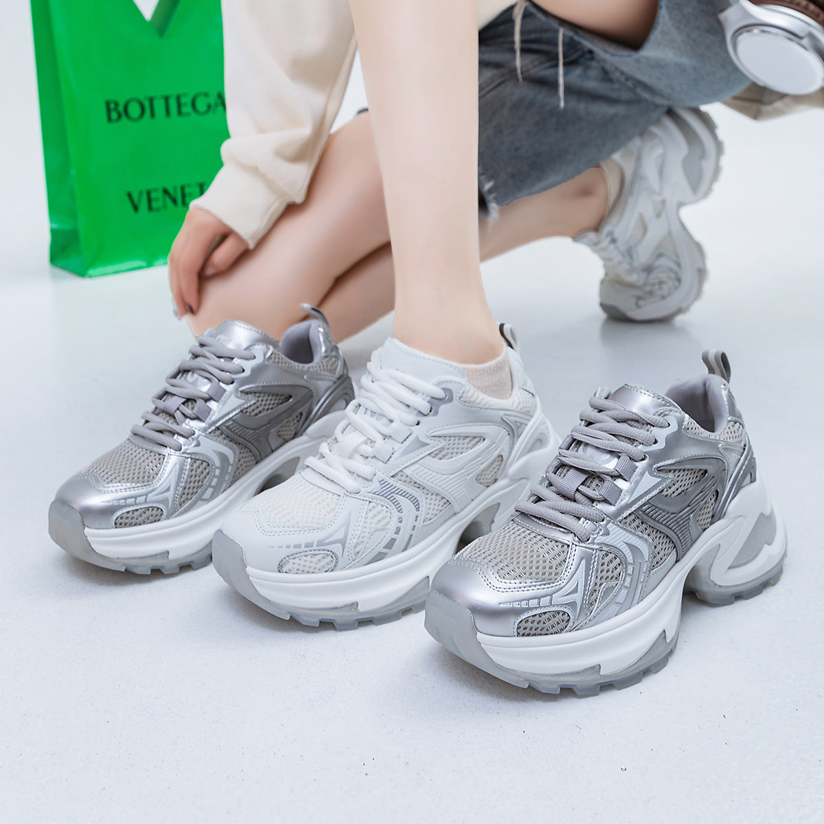Trendy Sier Dad Female Raise The Bottom Running Sneakers