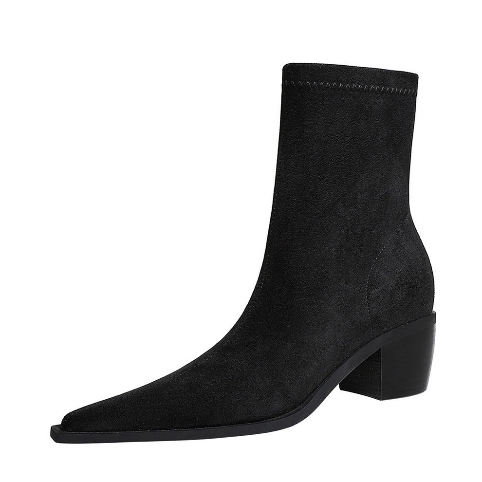 Women's Simple Knight Sexy Nightclubs Thinner Chunky Women's Leather Boots