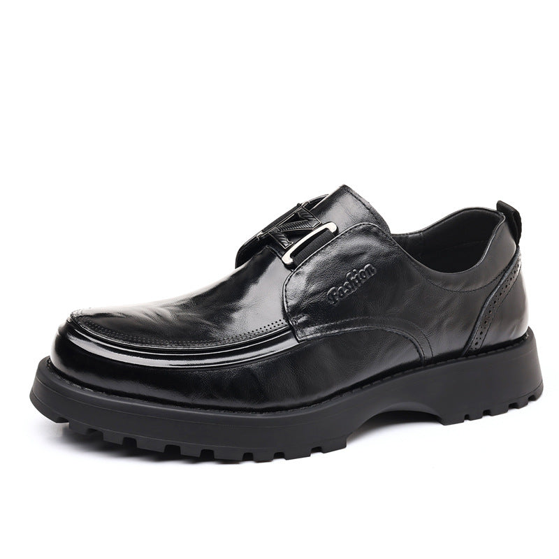 Men's First Layer Cowhide Genuine Business Pumps Lightweight Platform Light Leather Shoes