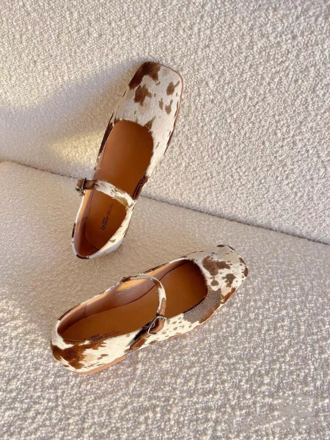 Women's Jane Polka Dot Horsehair Flat Buckle Low-cut Women's Fashion Shoes