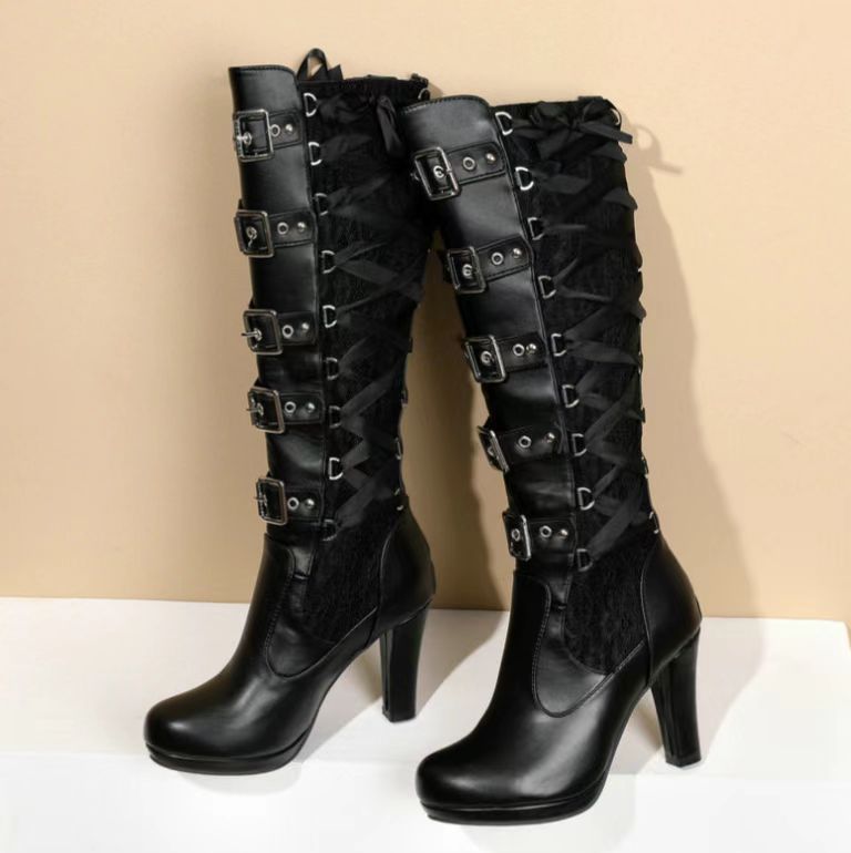 Women's High Rivet Chunky Plus Size Boots