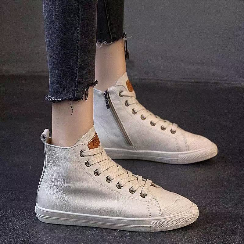 Glamorous Genuine White Comfortable Muffin Flat Women's Casual Shoes