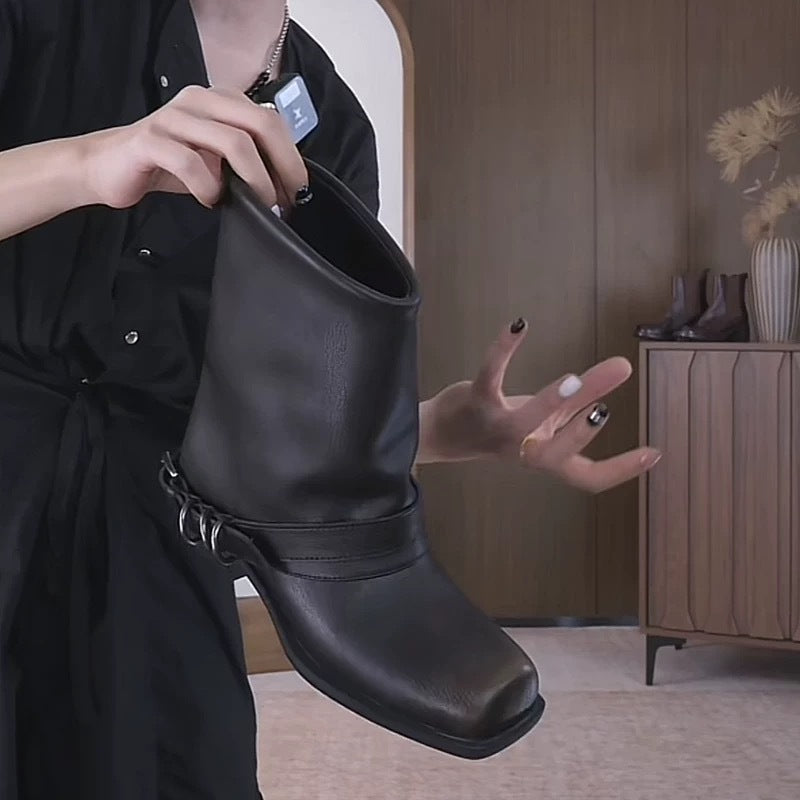 Square Toe Distressed Metal Library Tube Boots