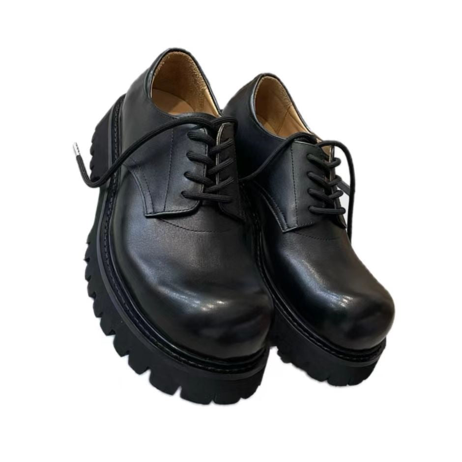 First Layer Cowhide Paris Mickey Big Head Commuter Platform Leather Shoes