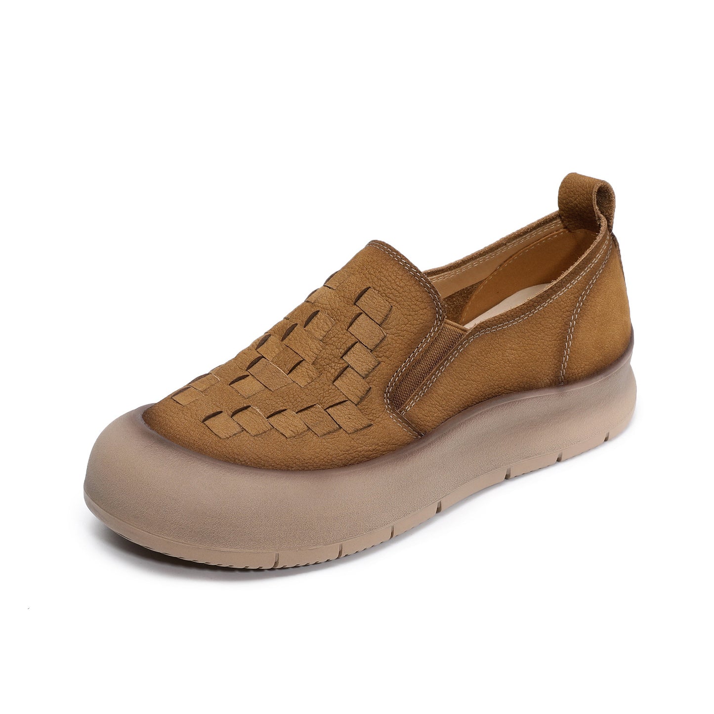 Women's Genuine Retro Hand-woven Pumps Platform Slip-on Women's Casual Shoes