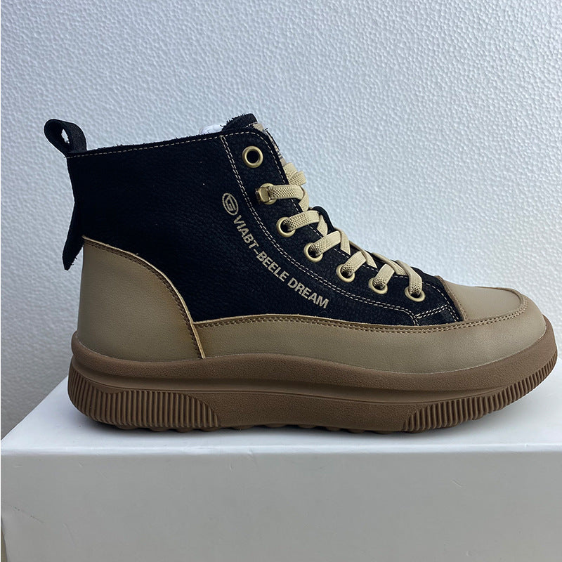 Women's Layer Cowhide Retro High Top White Comfortable Soft Soled Sneakers