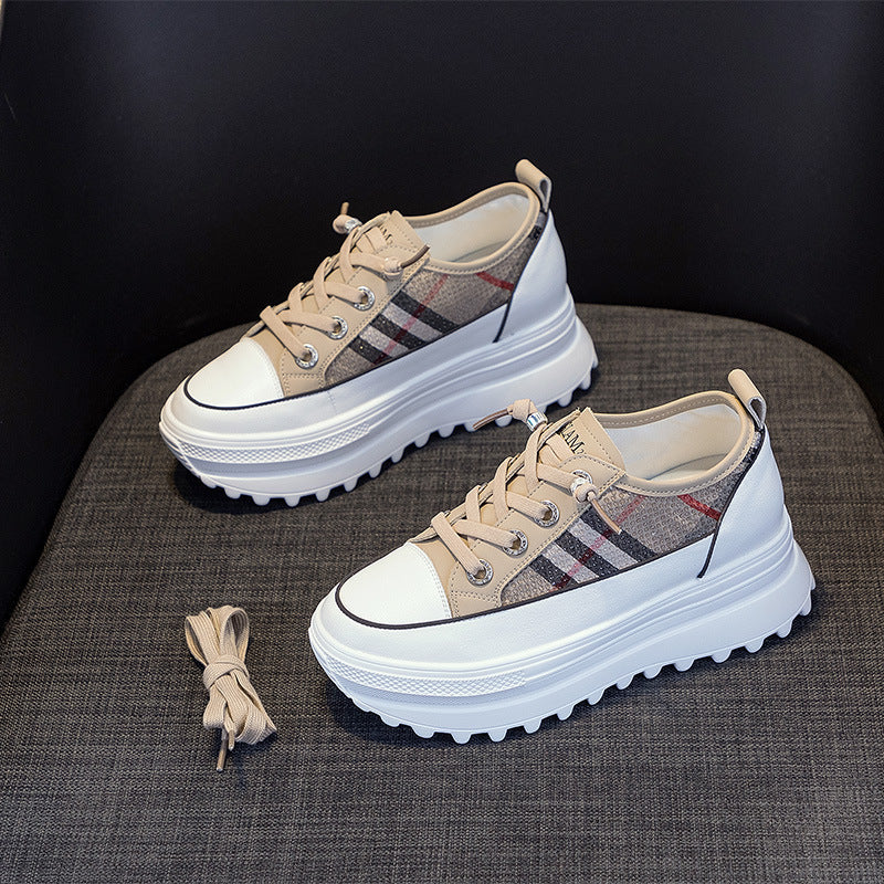 Women's Hidden White Autumn Genuine Thick Bottom Sneakers