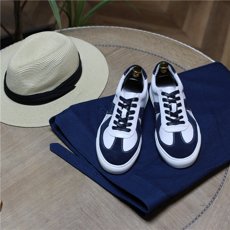 Men's White Lace Up First Layer Cowhide Sneakers