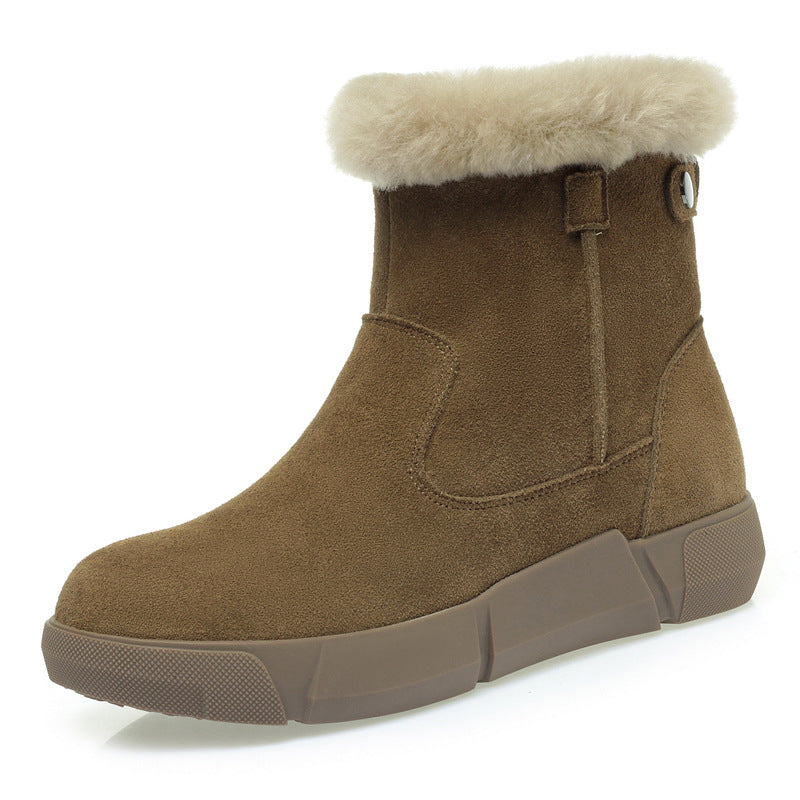 Women's Cattlehide Fashion Bootie Winter Fleece-lined Thickened Wool Women's Shoes