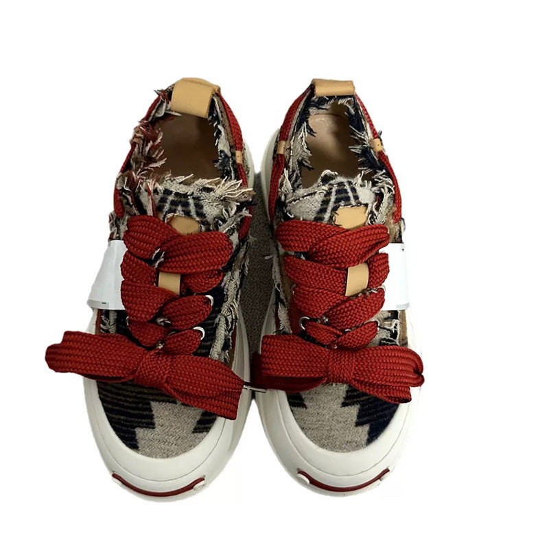Women's Tan Autumn Platform Lace Bow Couple Women's Canvas Shoes