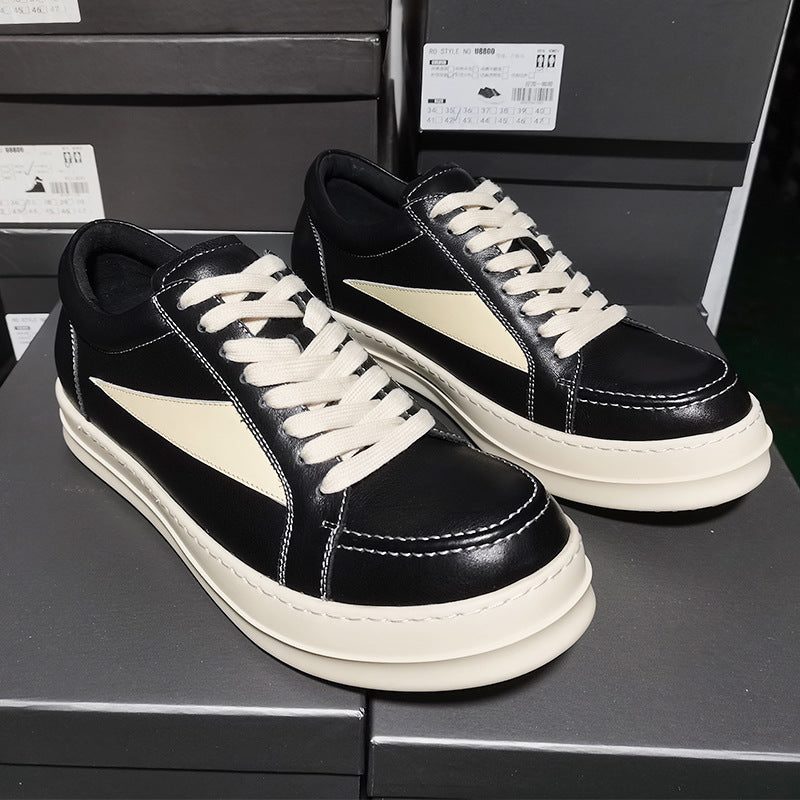 Men's Fashionable Napa Calfskin Black Gray Platform Men's Shoes