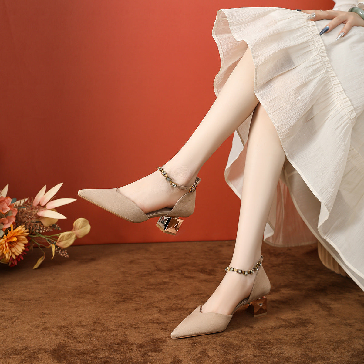 Women's Hollow High Breathable Suede Chunky Pumps Women's Fashion Shoes