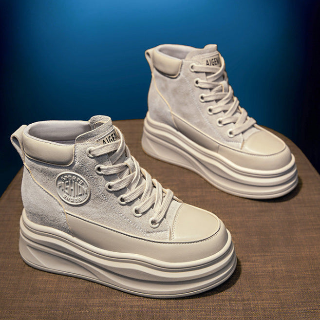 Women's White Fleece-lined Warm Versatile Platform Height Casual Shoes