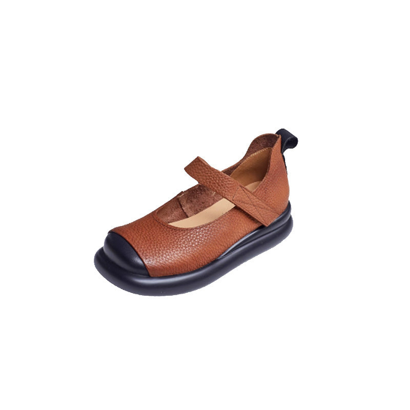 Spring Authentic British Style Handmade Round Toe Velcro Women's Casual Shoes