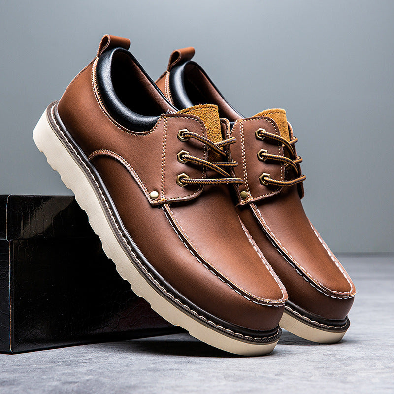 Men's Oversized Korean Fashion Tooling Big Head Genuine England Style Leather Shoes