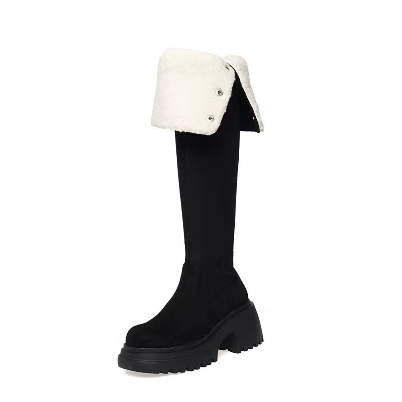 Women's Knee Fold Two Wear Thick Bottom Boots