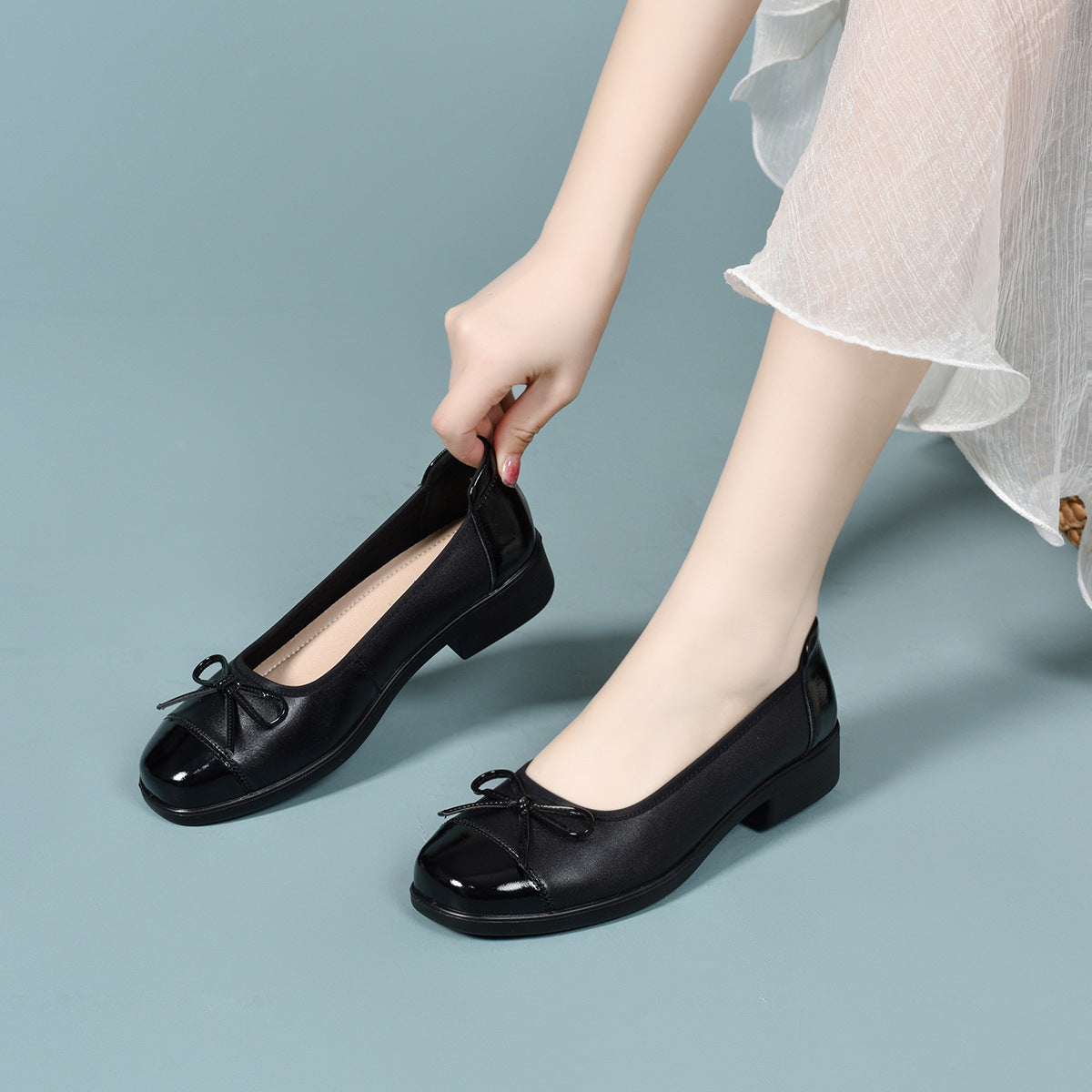 Women's Bowknot Shallow Mouth Pumps Gentle Ballet French Mary Women's Shoes