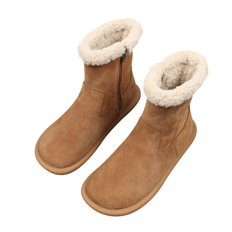 Women's Ankle Flat Suede Side Zipper Doll Snow Boots