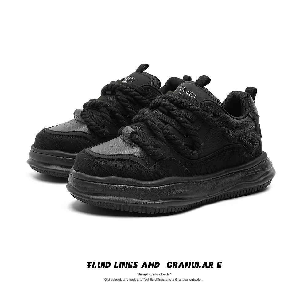 Invisible Height Increasing Niche Bread Lovers Black White Men's Board Shoes
